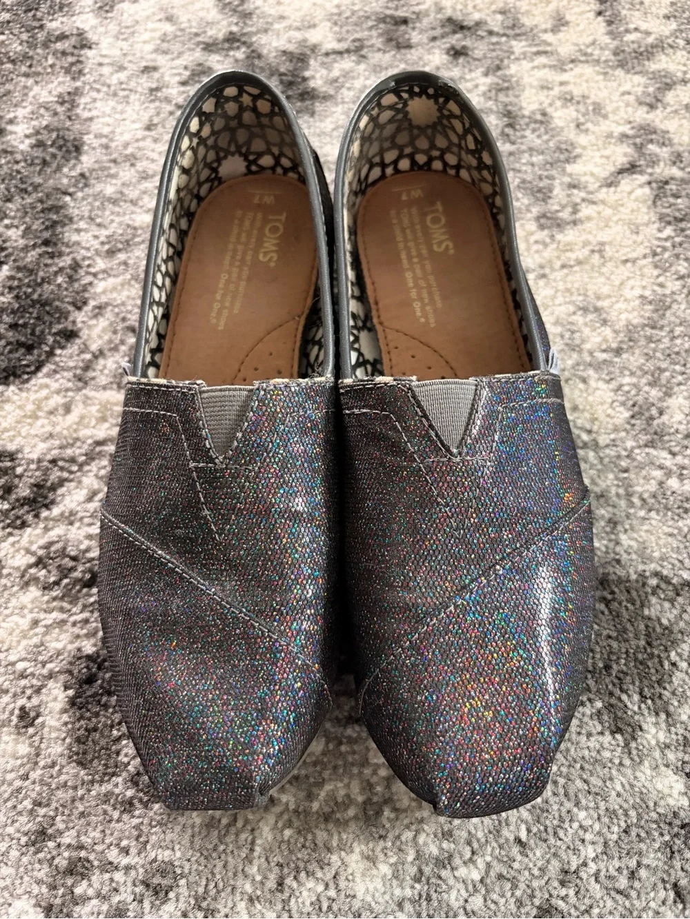 TOMS Women's Multicolor Black Glitter Slip Ons
